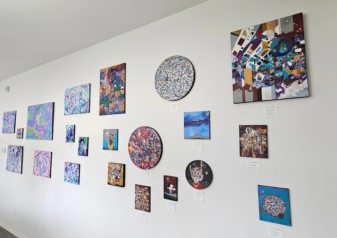Contemporary fine art hung on the Passage Gallery wall