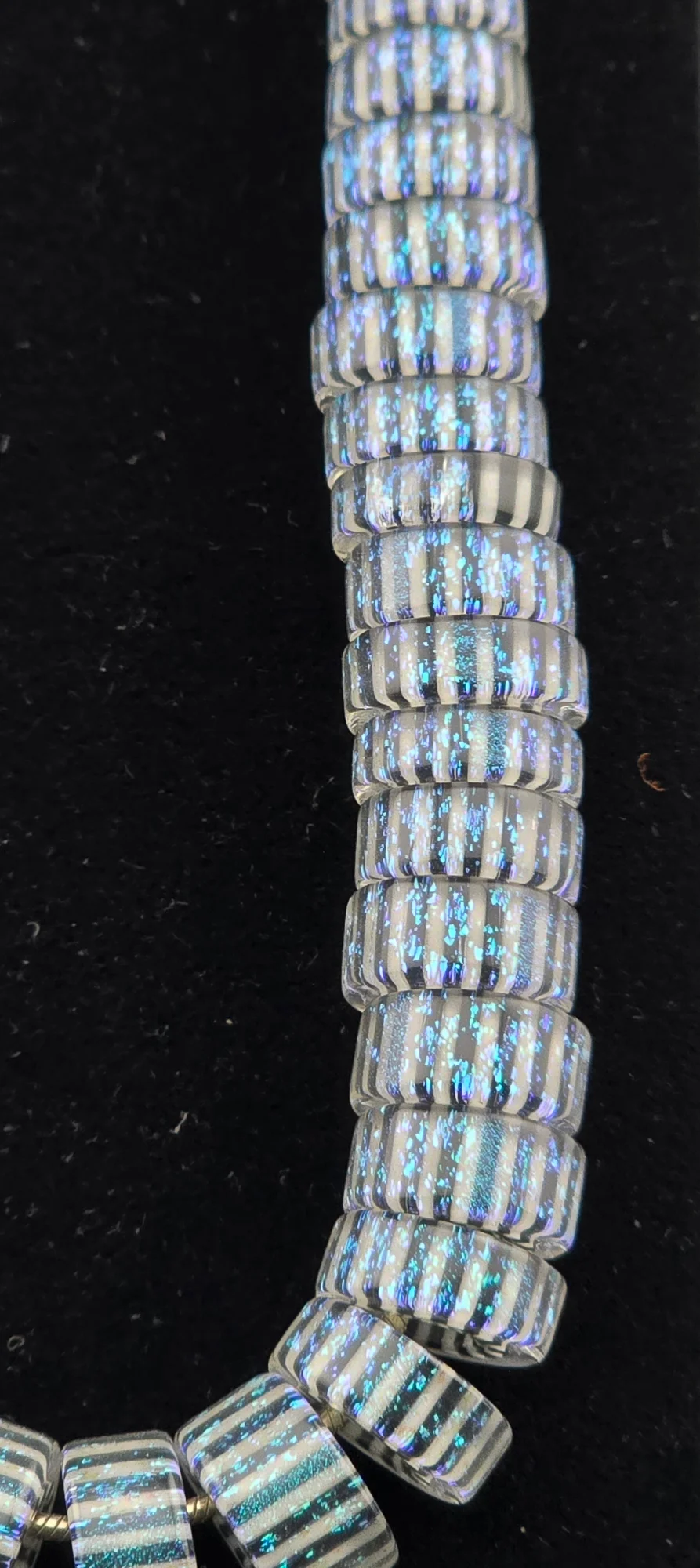 Black/White striped beads with dichro
